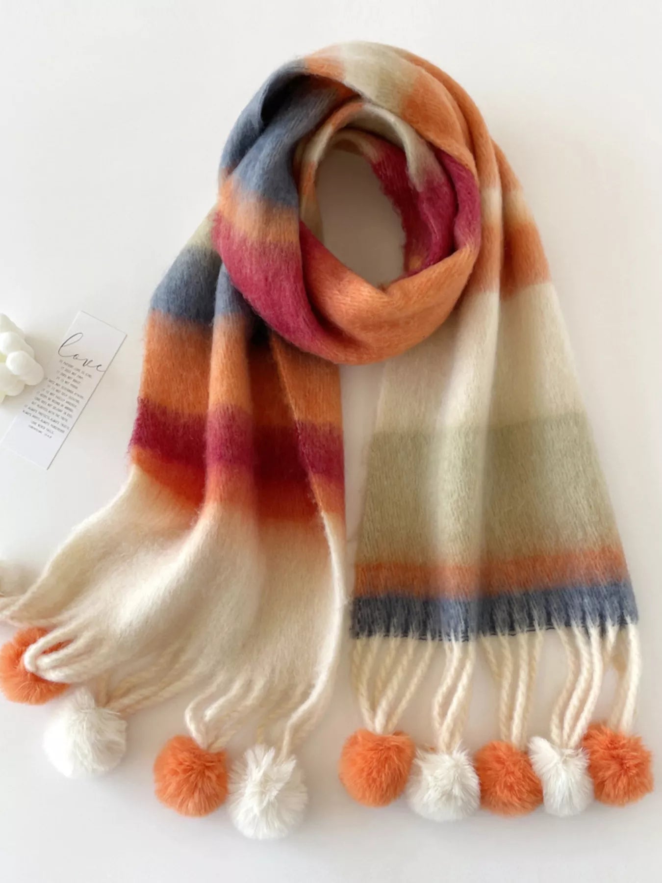 Rainbow Striped Fuzzy Scarf -