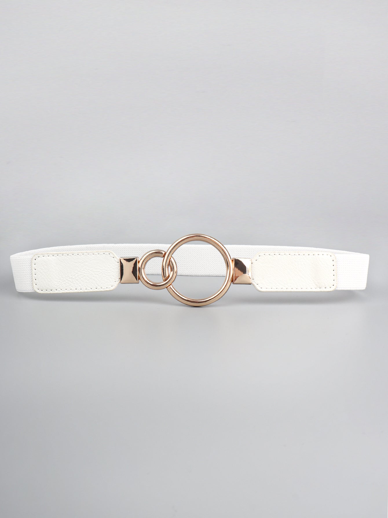Double Ring Buckle Elastic PU Belt - White One Size