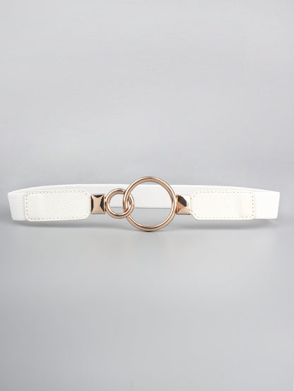 Double Ring Buckle Elastic PU Belt - White One Size
