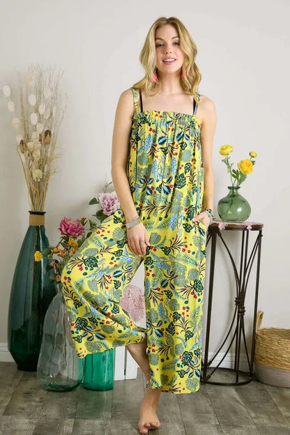 Elastic Detail Tropical Jumpsuit -