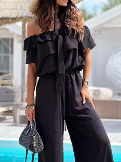 Off-Shoulder Ruffled Wide Leg Jumpsuit -
