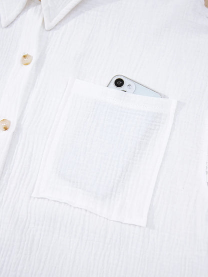 Lace Sleeve Button Down Shirt -