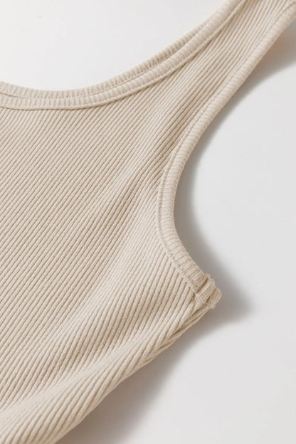 Scoop Neck Ribbed Bodice Midi Tank Dress -