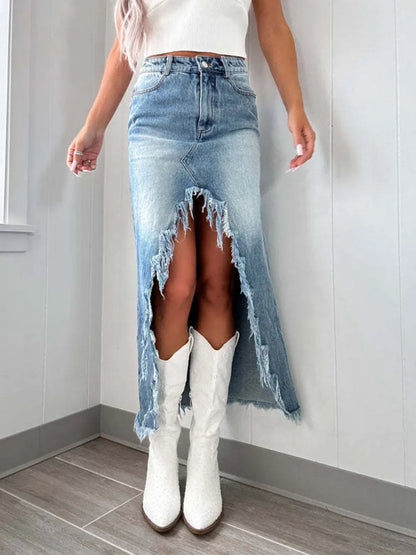 High-Waist Asymmetry Denim Skirt -