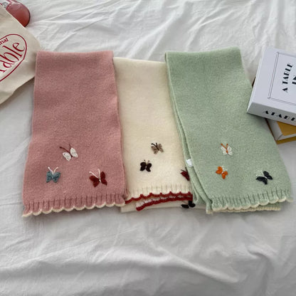 Butterfly Embroidered Knitted Scarf -