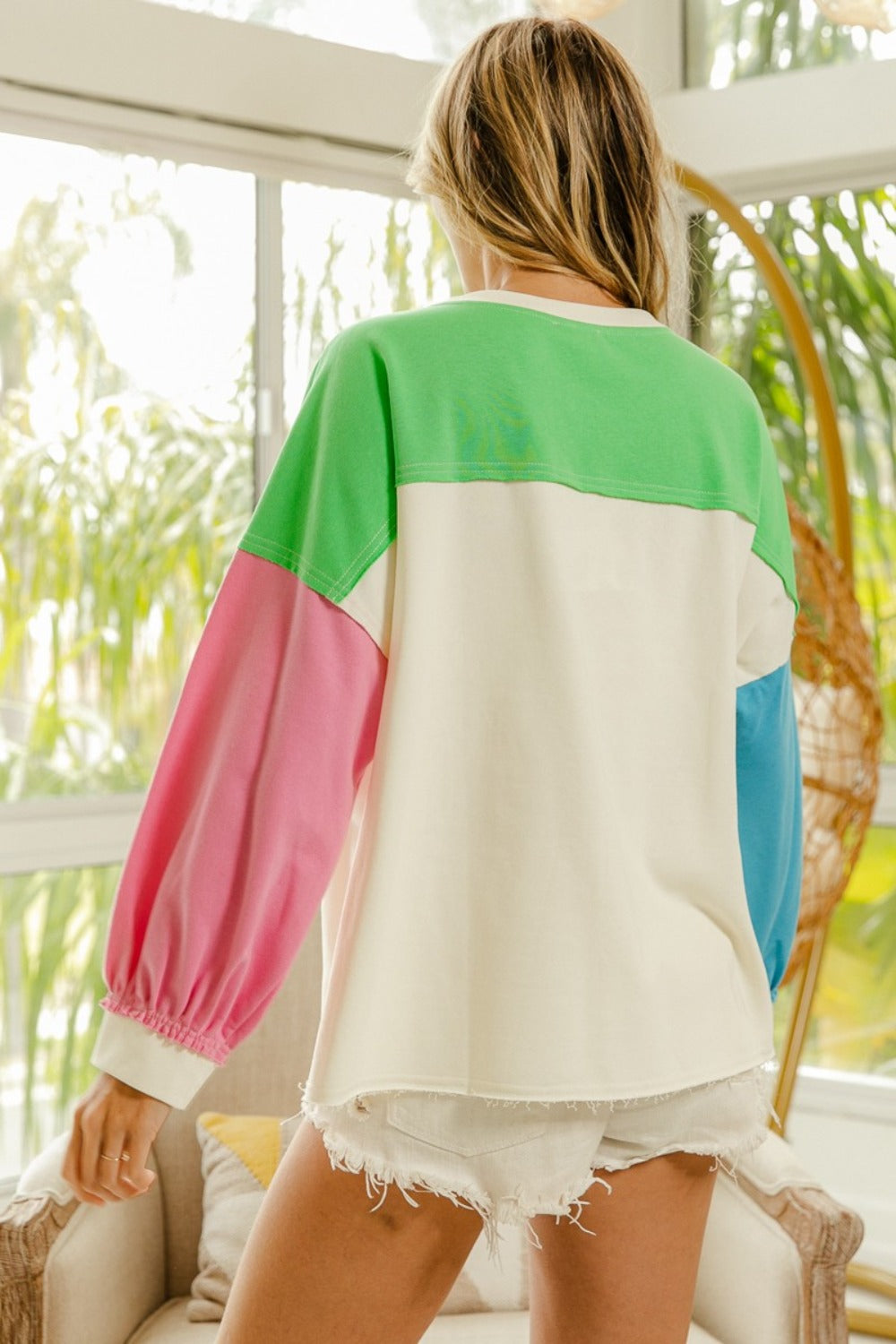 Color Block Patched Long Sleeve Sweatshirt