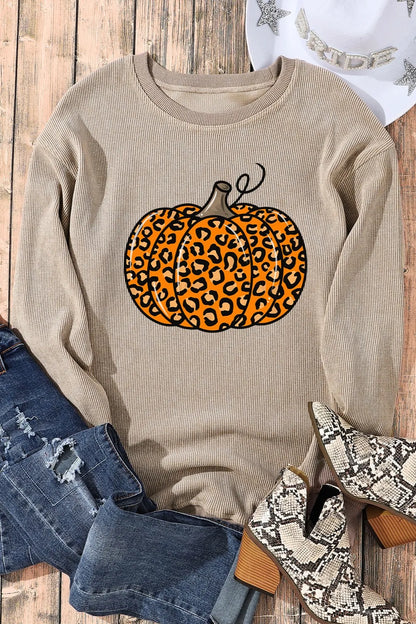 Pumpkin Round Neck Long Sleeve Sweatshirt -