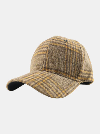Plaid Cotton Baseball Cap - Khaki One Size