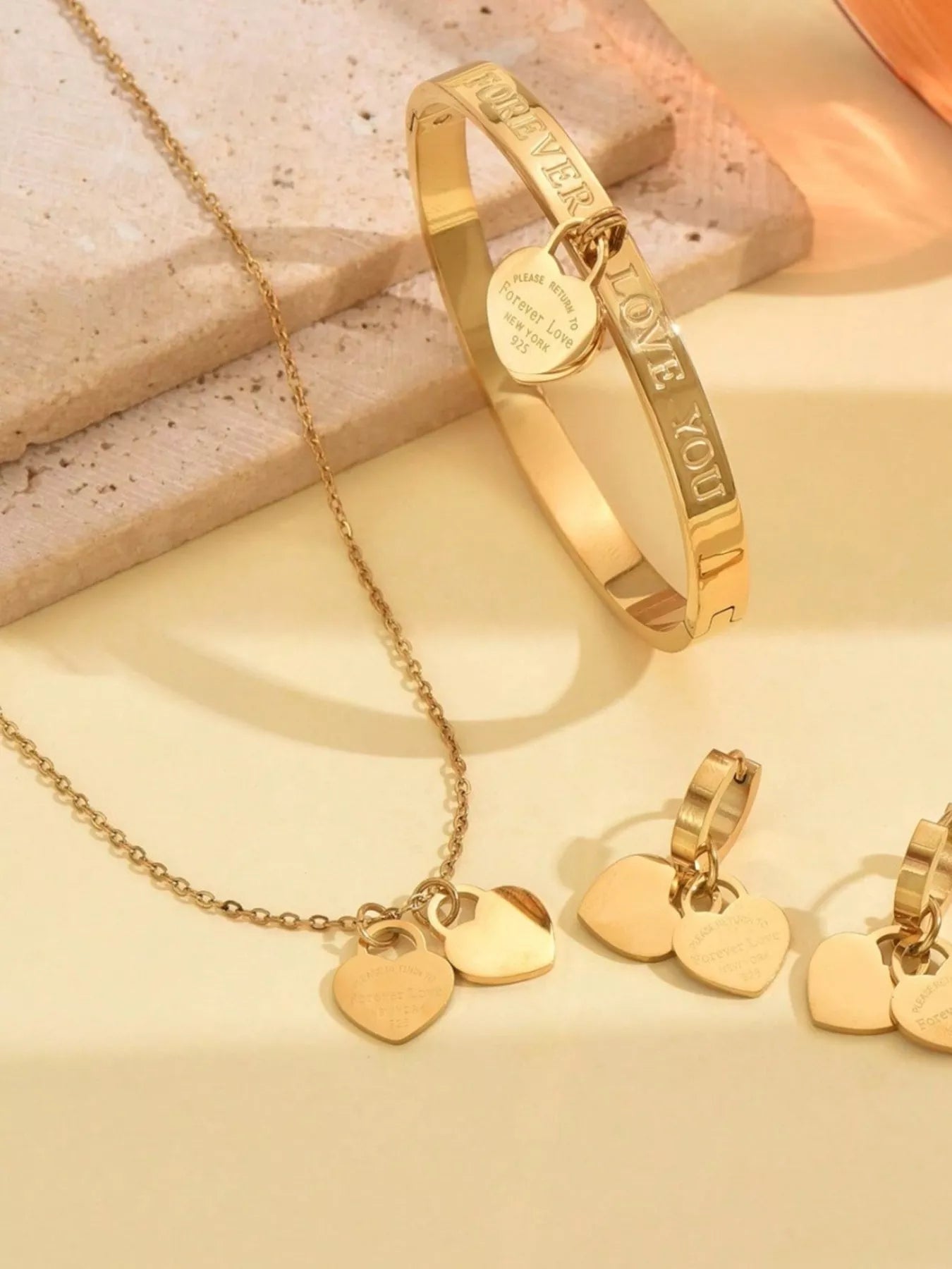 Gold-Plated Heart Jewelry Set -