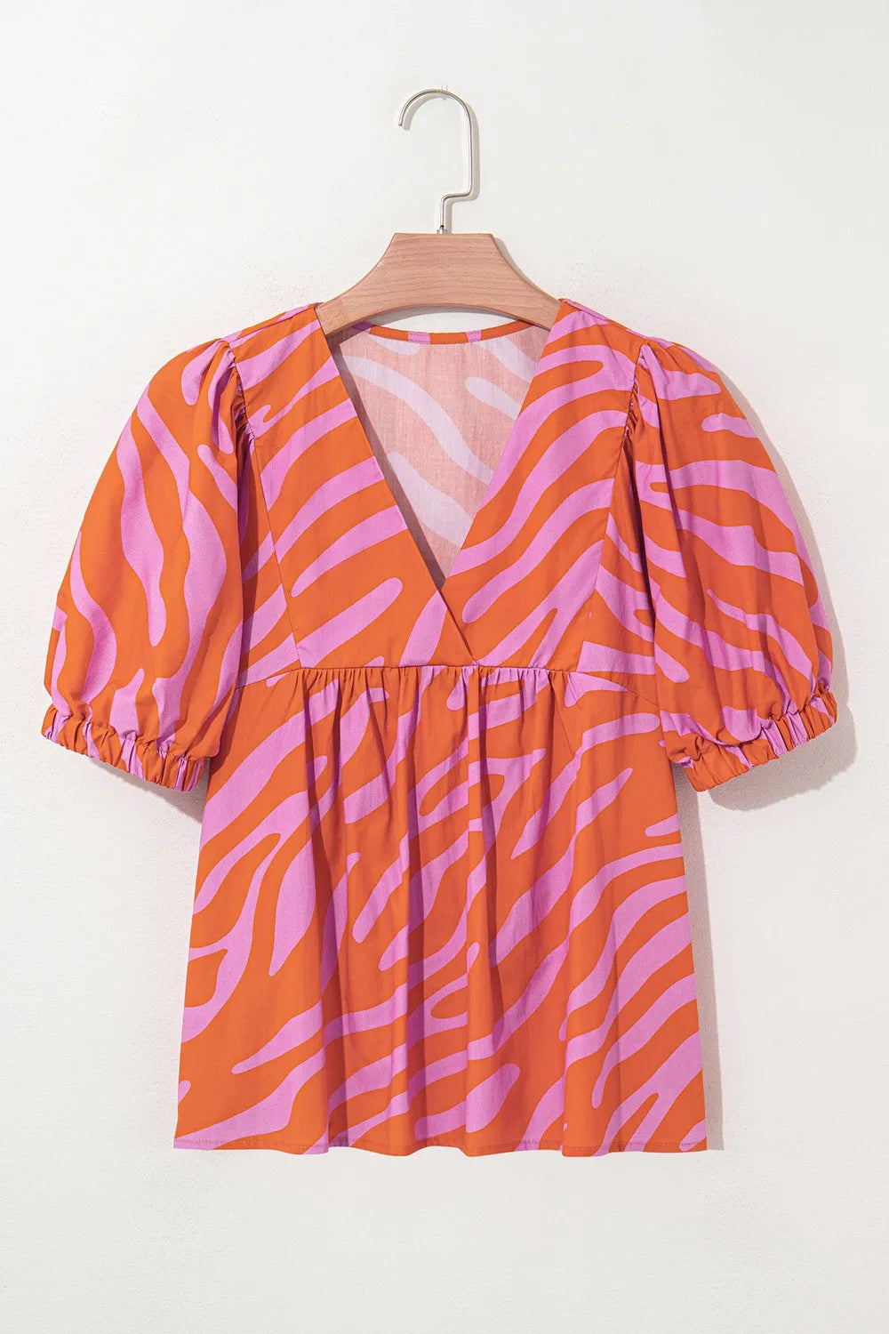 Zebra Stripe Print Ruched Cuff Half Sleeve Blouse -