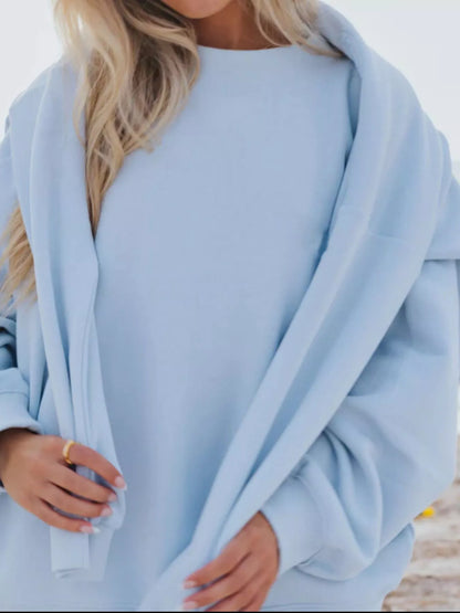 Relaxed Fit Round Neck Sweatshirt and Shorts Set -