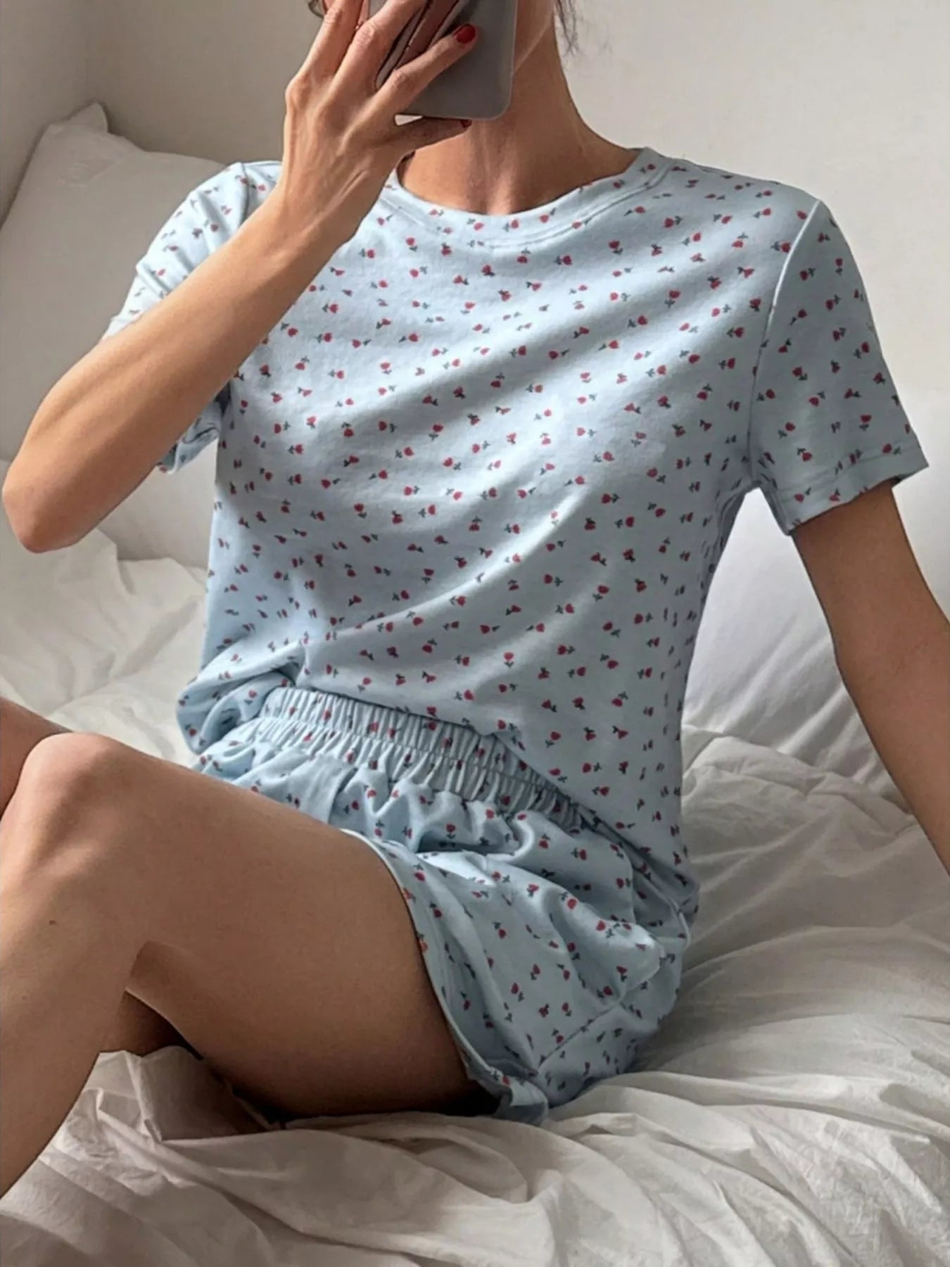 Floral Round Neck Top and Shorts Lounge Set -