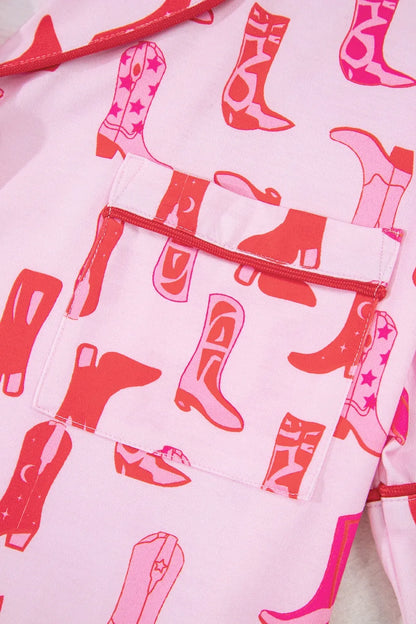 Cowgirl Boots Printed Shirt and Shorts Set -
