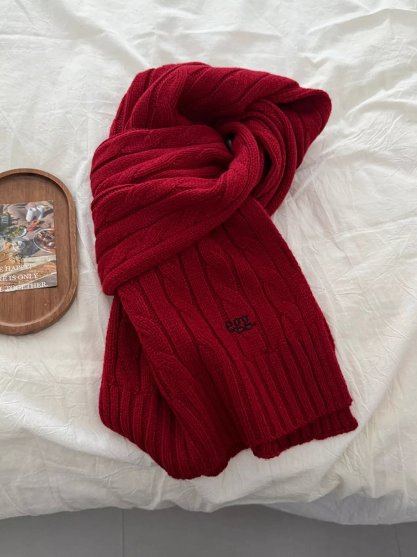 Ribbed Knitted Winter Scarf - Red One Size