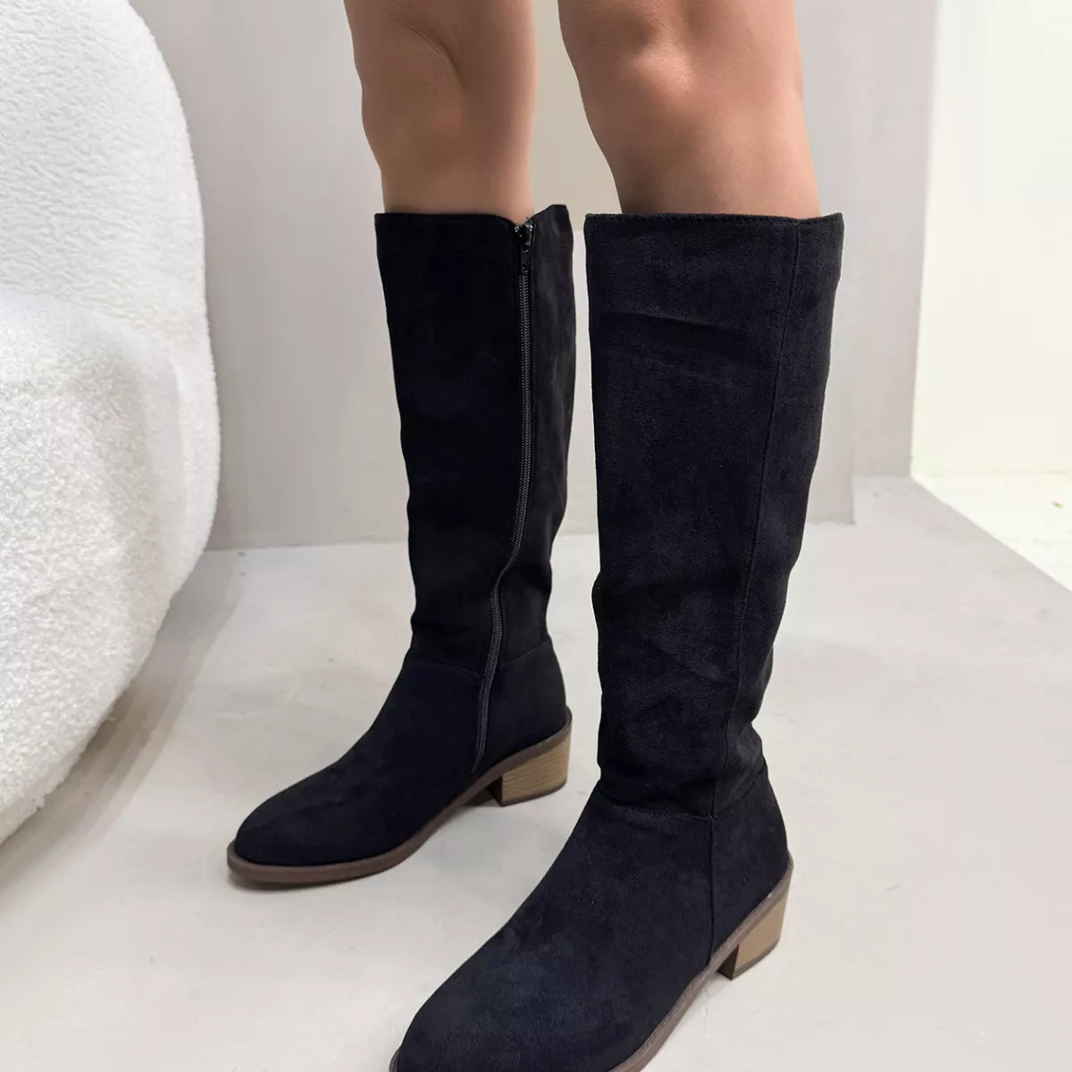 Side Zipper Closure Suede Knee-High Boots -