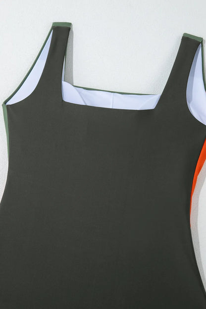Color Block Padded Square Neck One Piece Swimsuit -