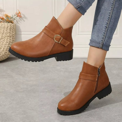 Buckle Accent Ankle Boots - Caramel