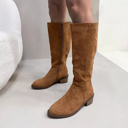 Side Zipper Closure Suede Knee-High Boots -