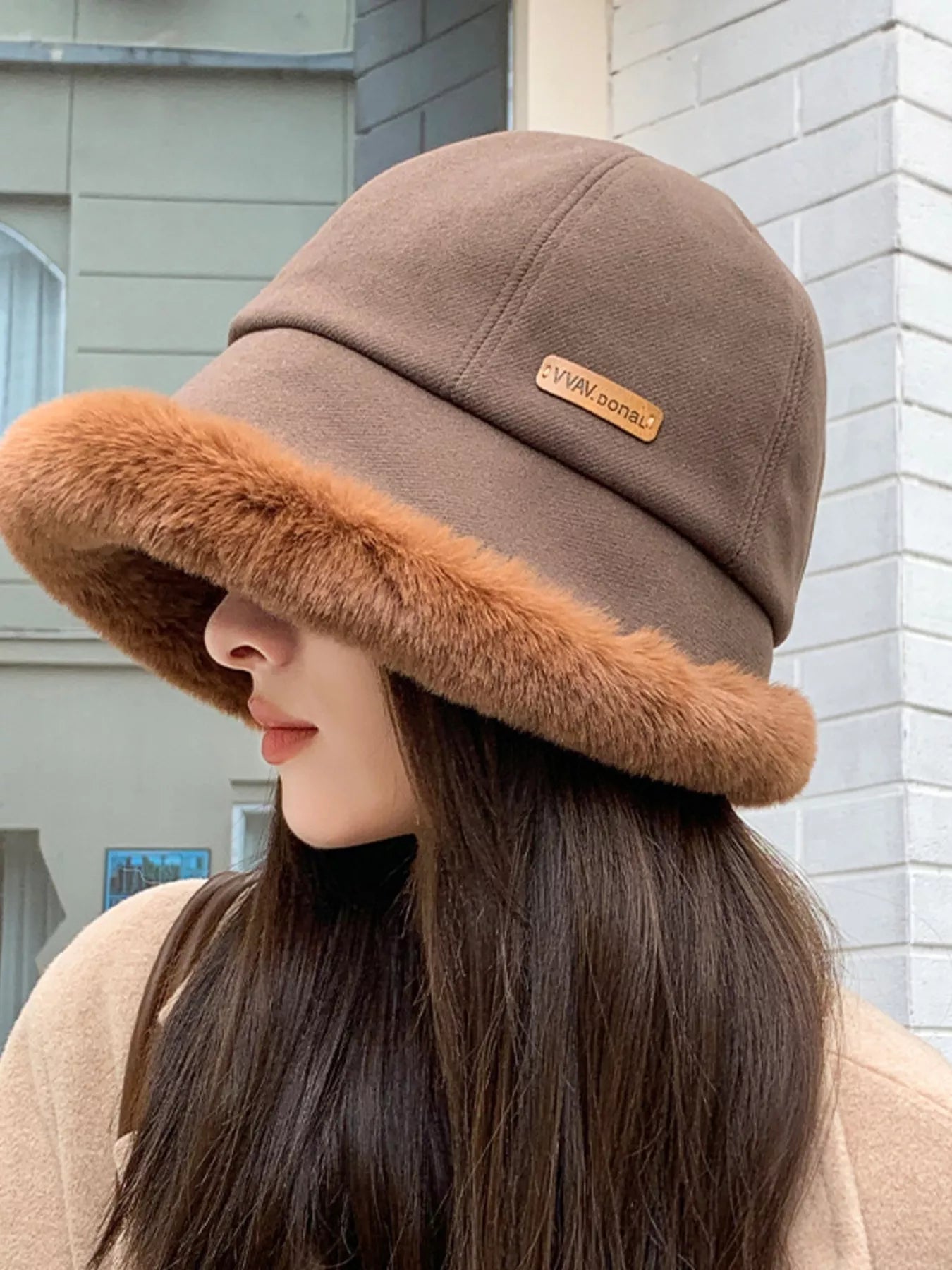 Fuzzy Trim Bucket Hat - Deep Coffee One Size