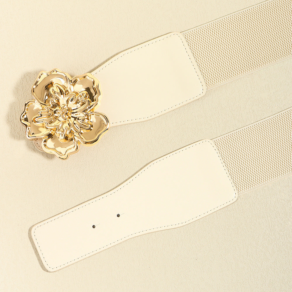 Flower Alloy Buckle Elastic Belt -