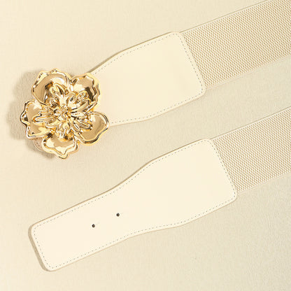 Flower Alloy Buckle Elastic Belt -