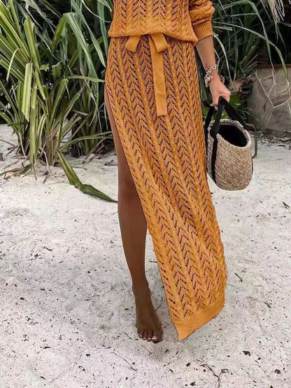 Slit Openwork Single Shoulder Knit Cover-Up Dress