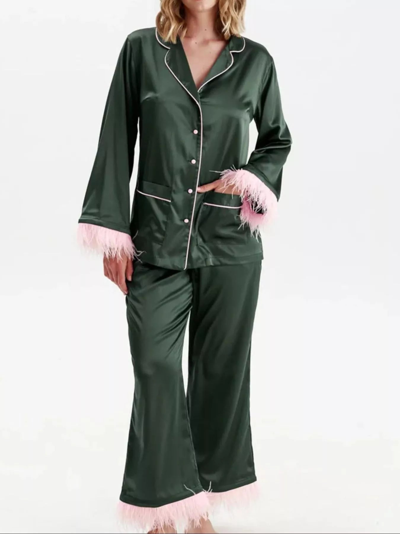 Silky Button Up Top and Pants Lounge Set -