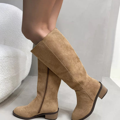 Side Zipper Closure Suede Knee-High Boots -