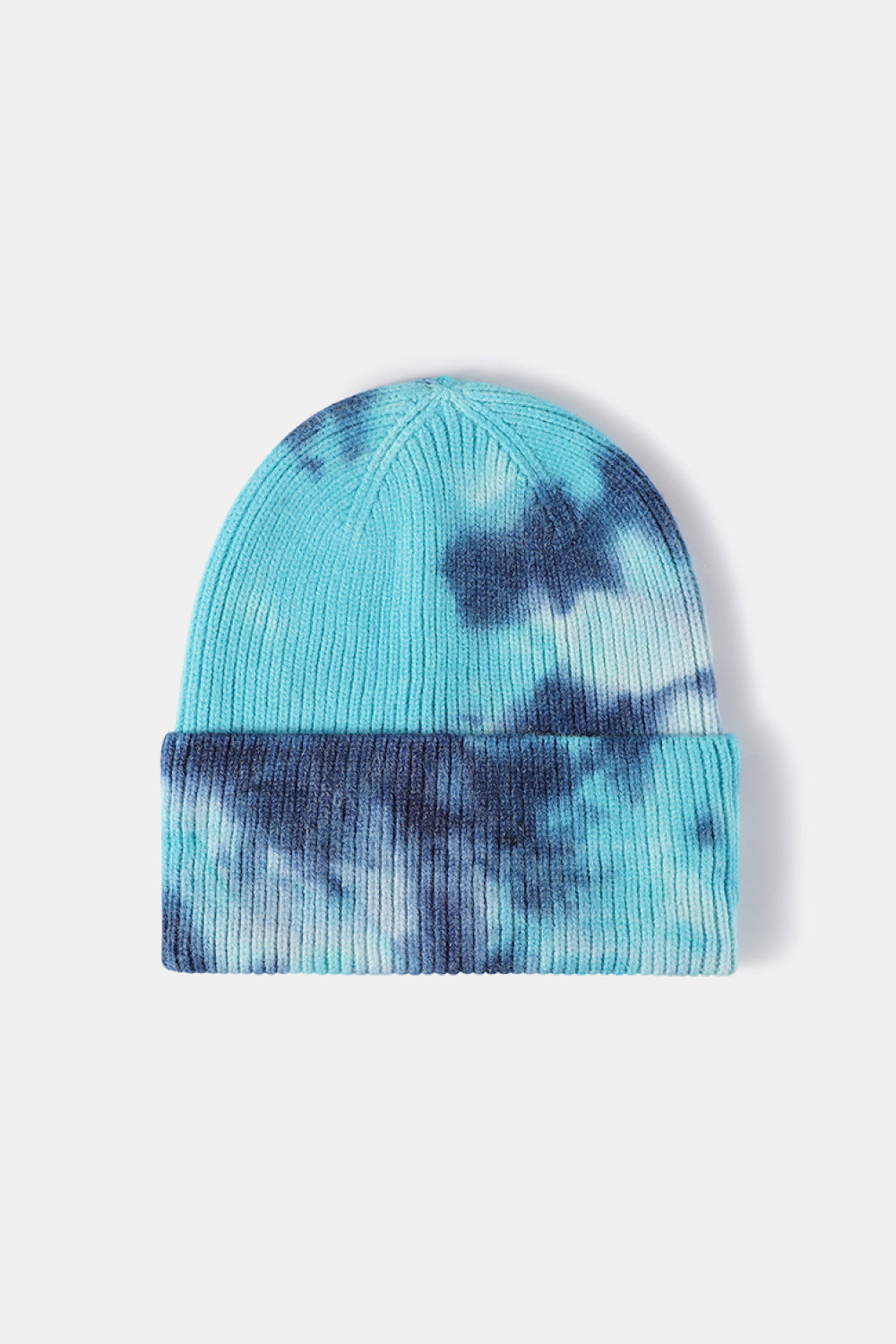 Tie-Dye Cuffed Rib-Knit Beanie Hat - Sky Blue One Size
