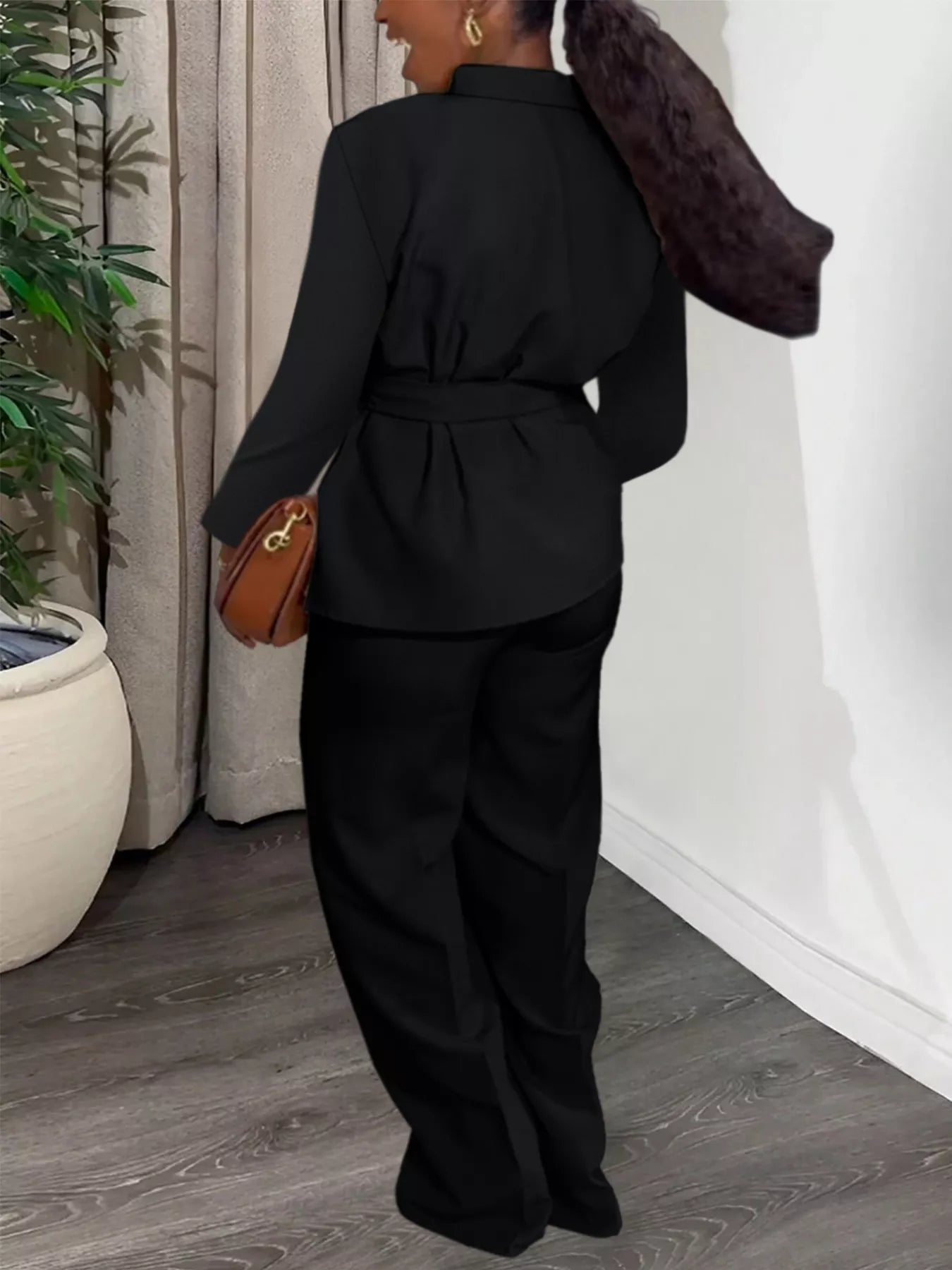 Tie-Waist Long Sleeve Top and Pants Set -