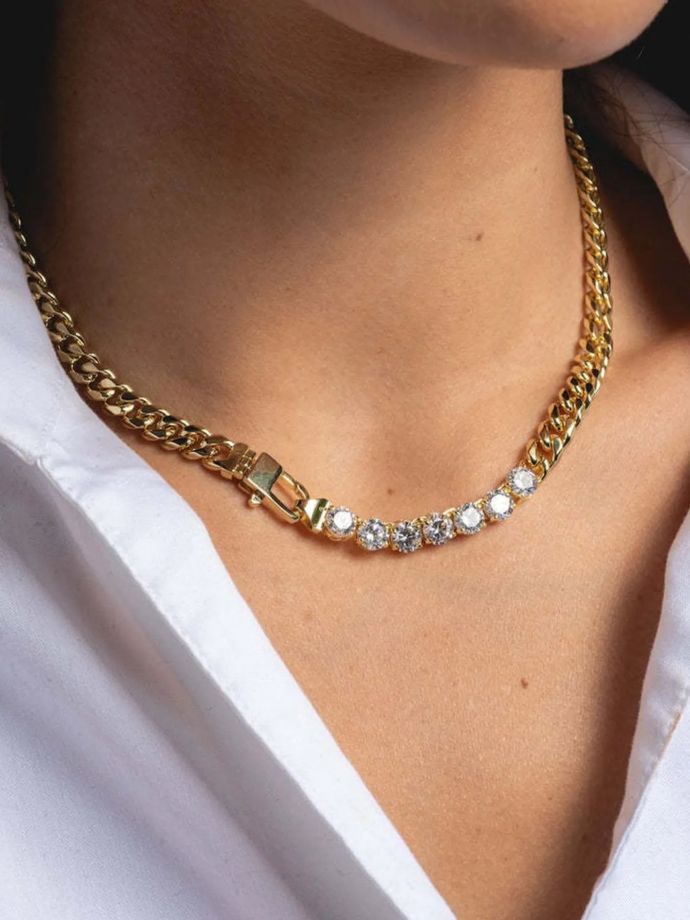 Gold-Plated Zircon Necklace and Bracelet Jewelry Set -