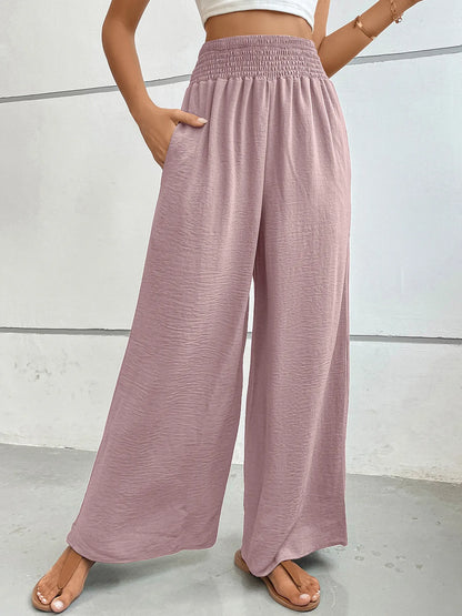 High-Waisted Wide Leg Pants - Dusty Pink