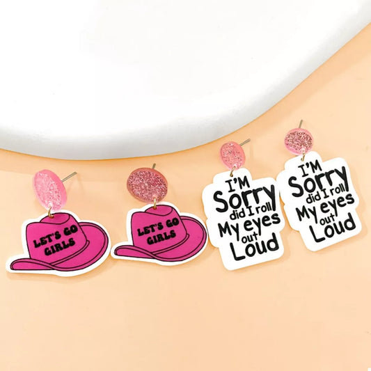 2-Pair Sequin Hat Dangle Earrings - Pink One Size