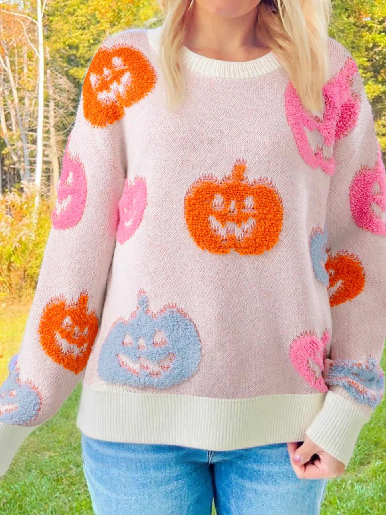 Cute Pumpkin Pattern Sweater - Dusty Pink