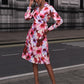 Floral Print Collared Neck Slit Dress | AdoreStarr