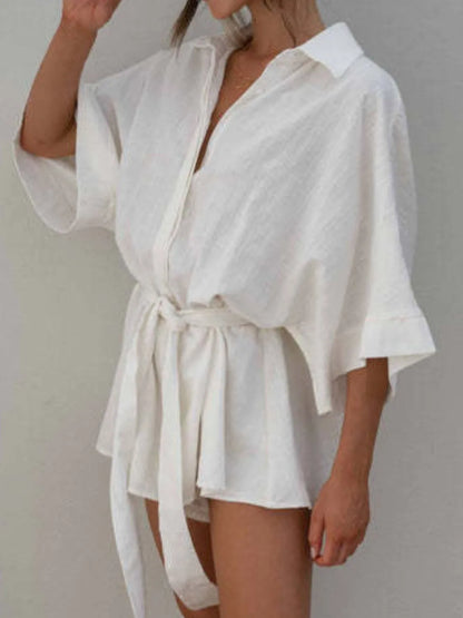 Collared Neck Half Sleeve Romper -