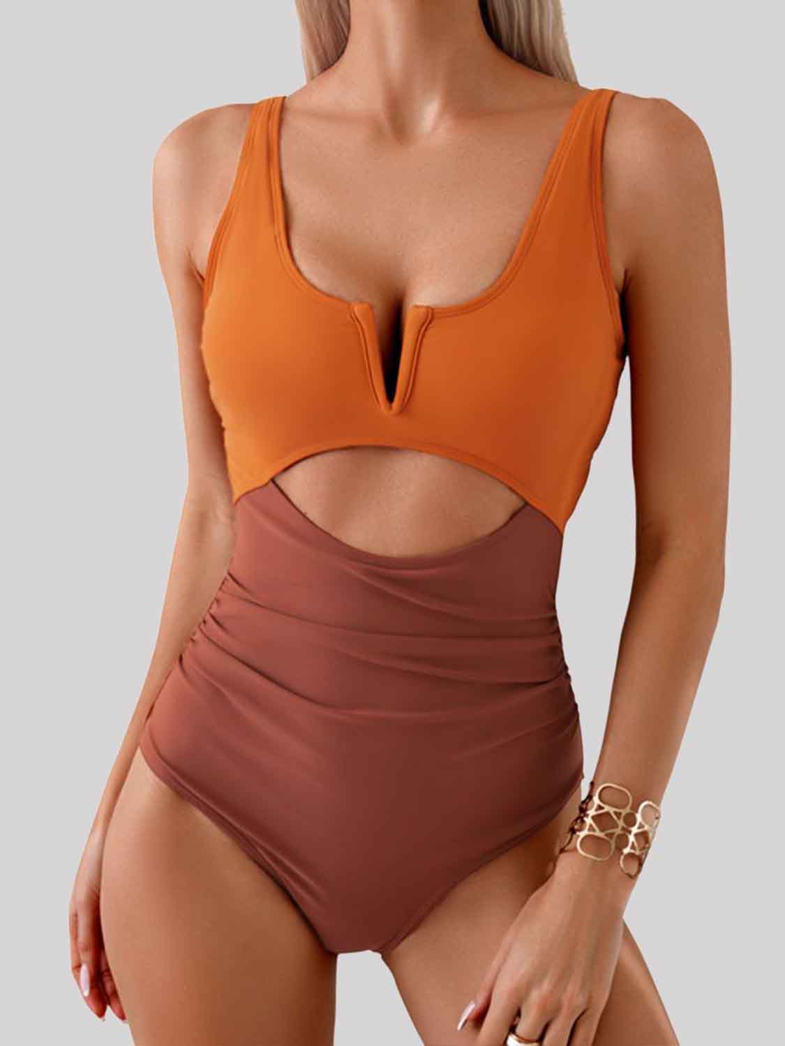 Tied Cutout Contrast One-Piece Swimwear | AdoreStarr