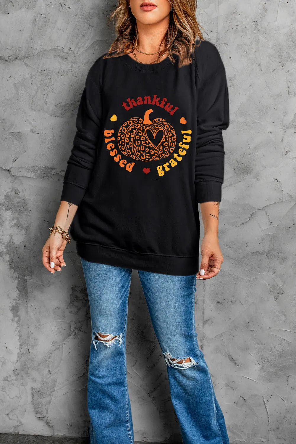 Pumpkin Graphic Long Sleeve Sweatshirt -