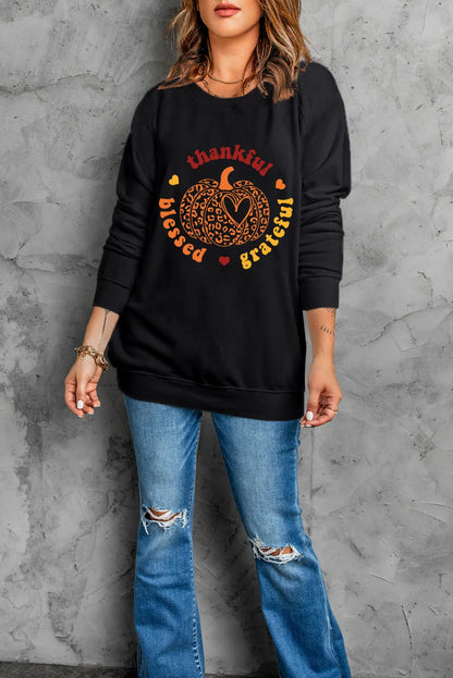 Pumpkin Graphic Long Sleeve Sweatshirt -