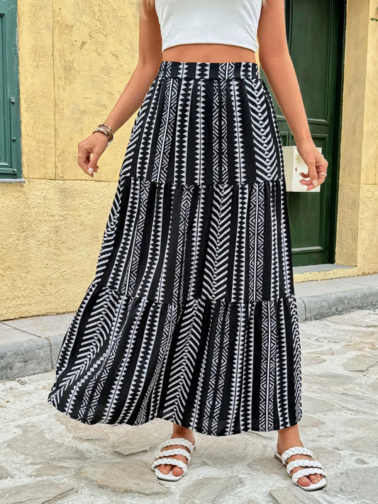 Printed High Waist Skirt - Black