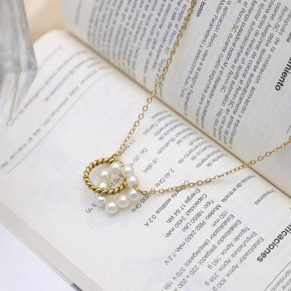 Pearl Twisted Pendant Necklace - Gold One Size