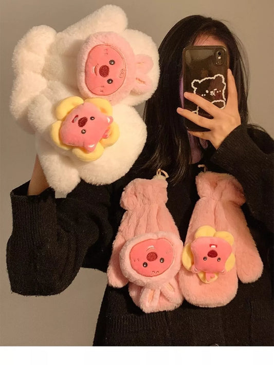 Cartoon Plush Warm Gloves -