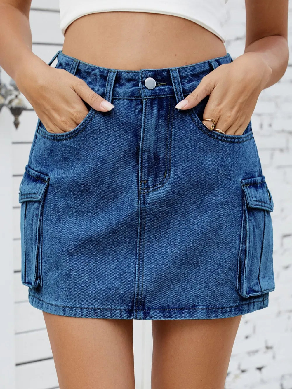 Cargo Denim Skirt - Dark