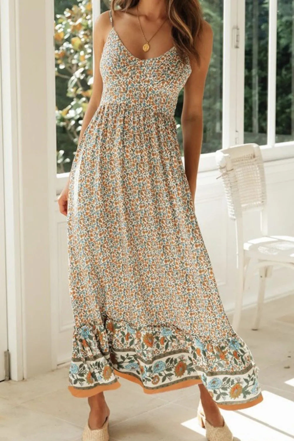 Printed Maxi Cami Dress - Tan