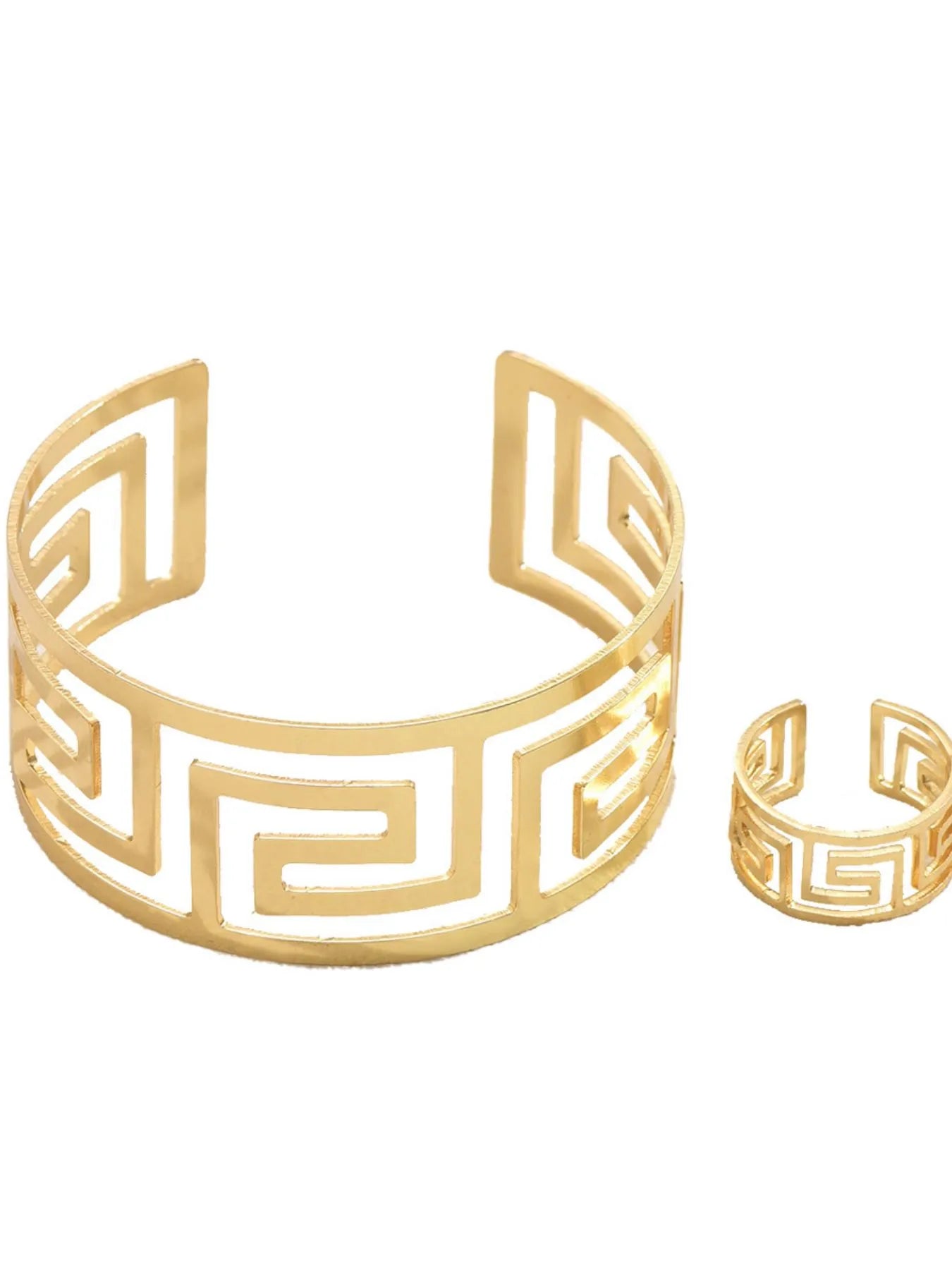 Stainless Steel Geometric Bracelet and Ring Jewelry Set -