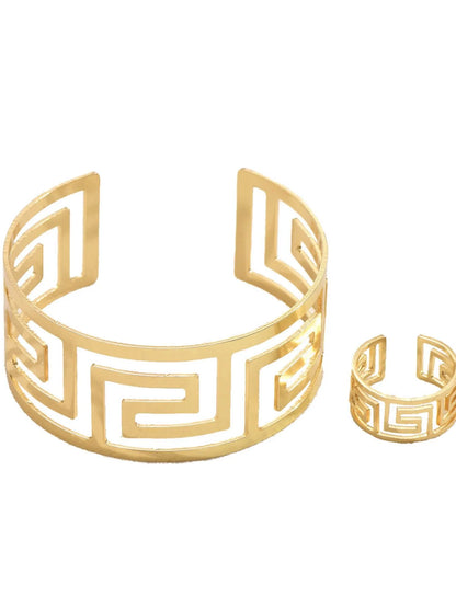 Stainless Steel Geometric Bracelet and Ring Jewelry Set -