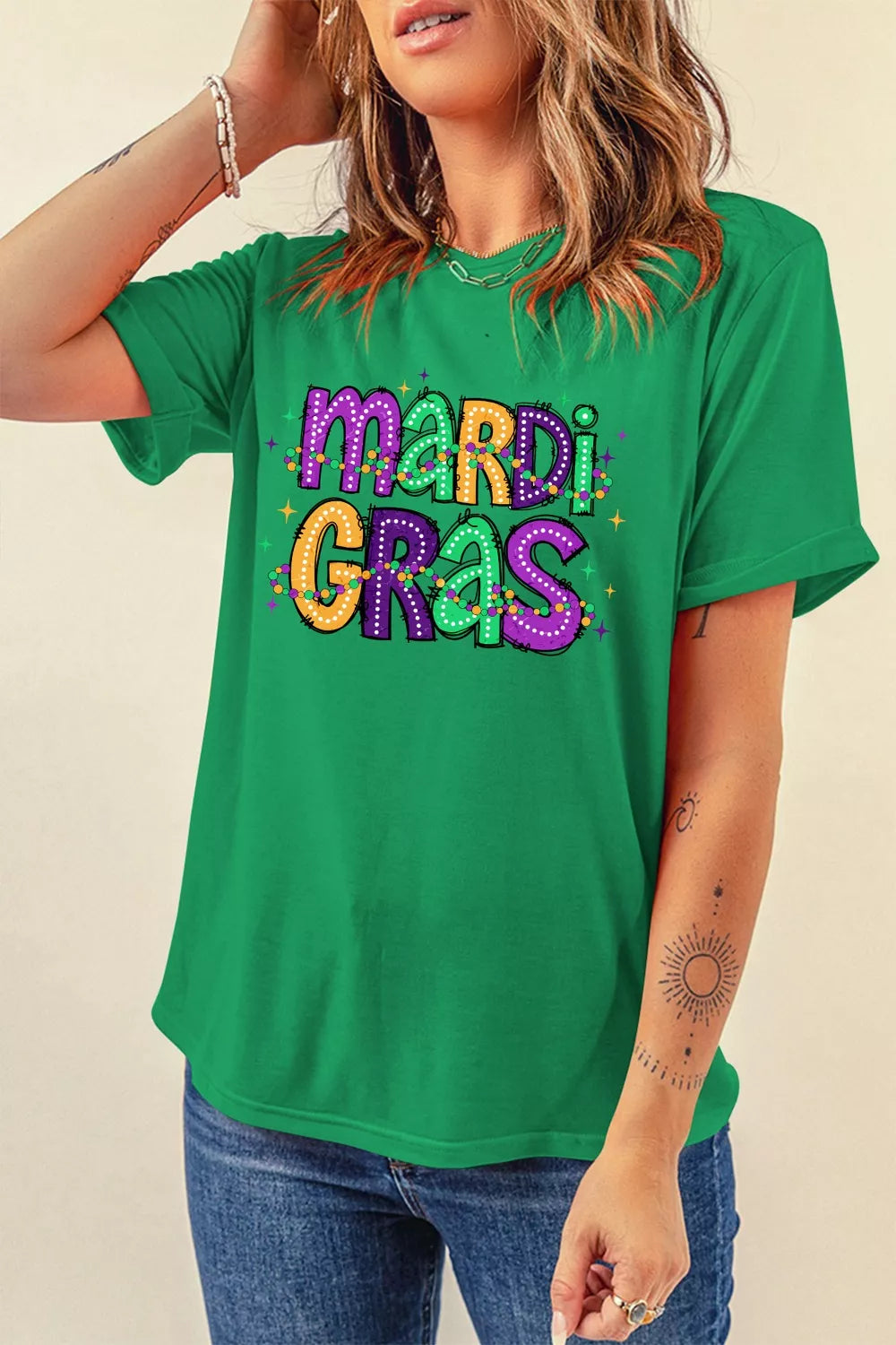 MARDI GRAS Delightful Letter Graphic T-Shirt -