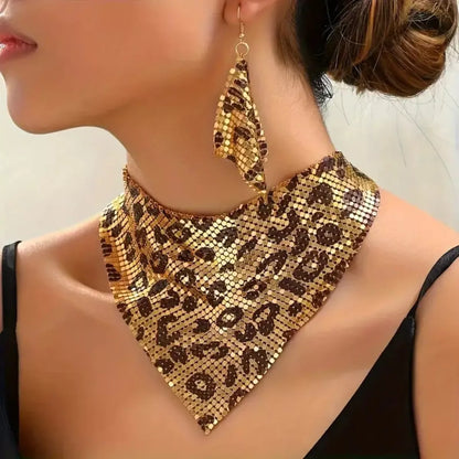 Leopard Necklace and Earrings Jewelry Set - Brown One Size