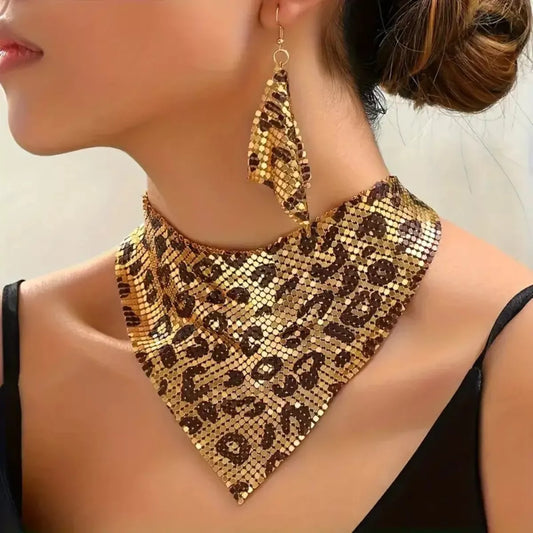Leopard Necklace and Earrings Jewelry Set - Brown One Size