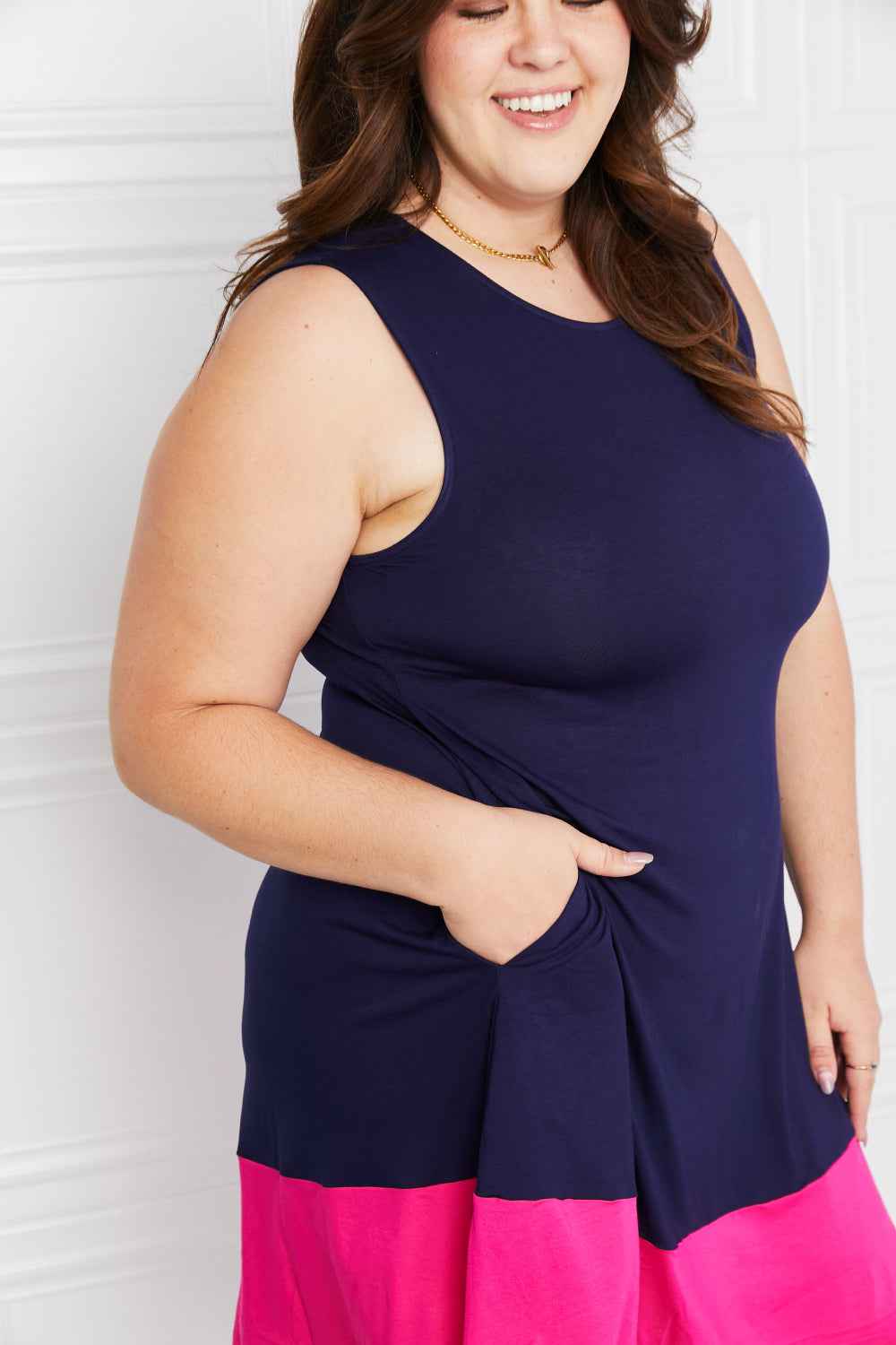 Full Size Two-Tone Sleeveless Mini Dress
